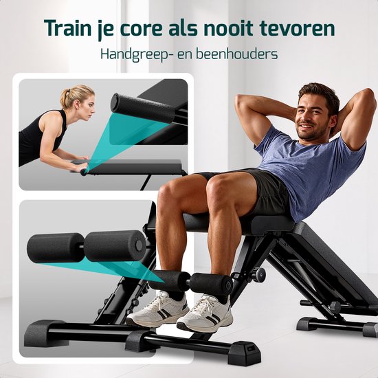 FITAGE Fitness Bench - Banc de musculation jusqu'à 300KG - Réglable - Pliable - Noir
