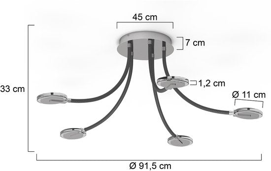 Plafonnier Turound 3375ST – lampe design en acier avec verre, LED, intensité réglable, 91,5 cm, Steinhauer