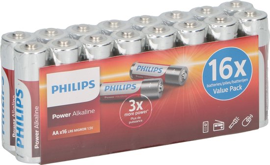 Piles alcalines Philips AA Power - 16 pièces