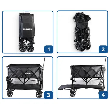 Chariot Aldorr Bolderkar XXL - Noir - 400 litres - Capacité de charge : 300 kg - Roues tout-terrain avec frein - Pliable - 97 x 123 x 57 cm