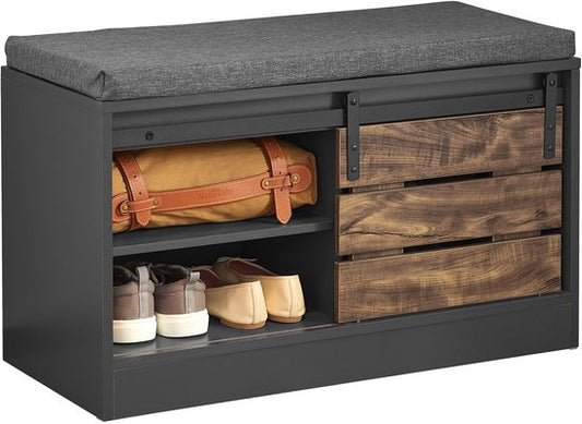 SoBuy FSR120-HG Banc de rangement - Meuble à chaussures gris avec porte coulissante