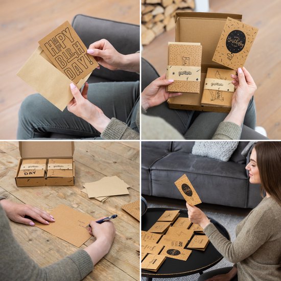 Partizzle 36x Cartes d'anniversaire durables avec enveloppe - Envoyer des cartes postales - Cartes d'anniversaire amusantes en kraft - Adultes - 15x10 cm