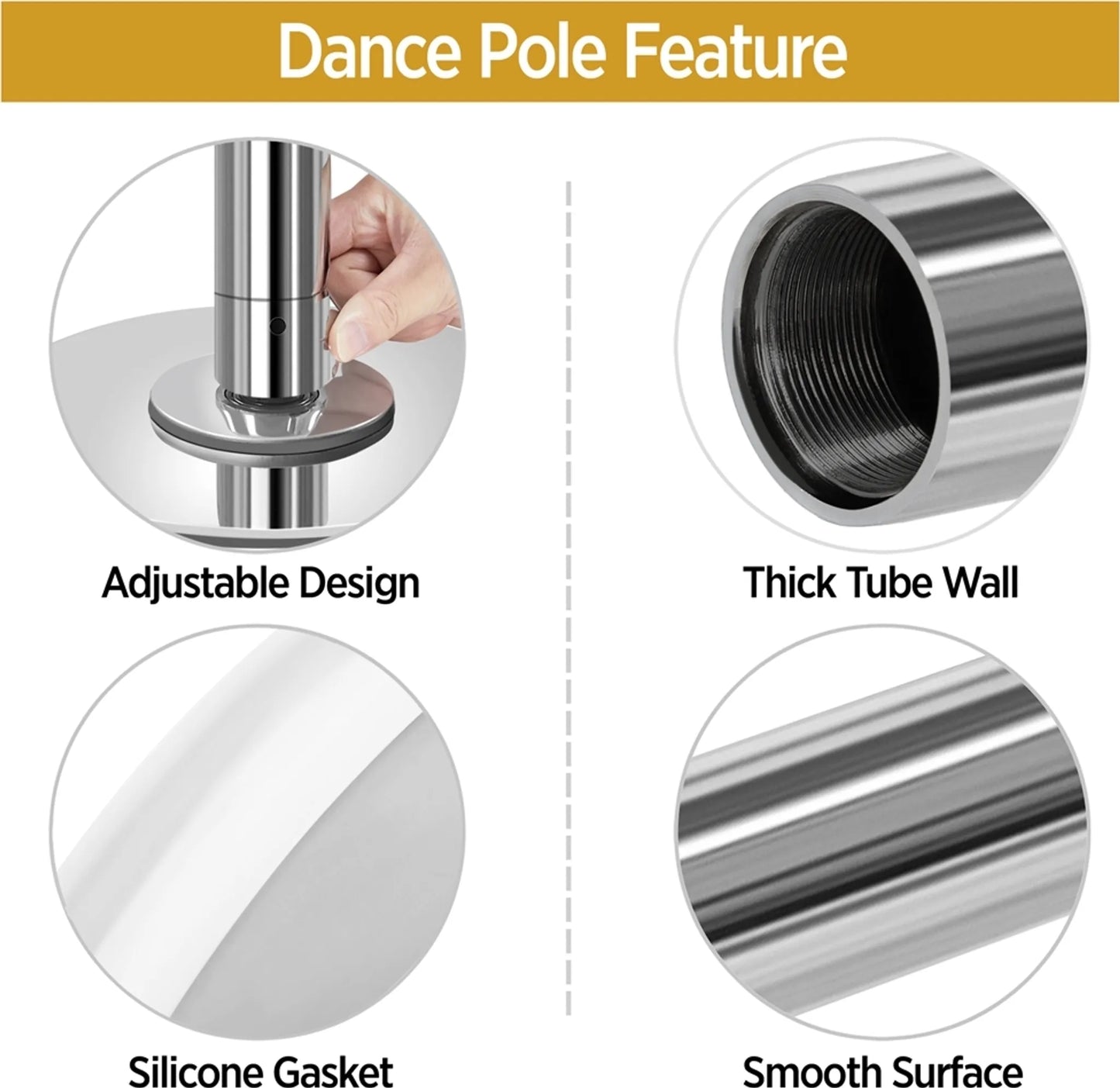 Yaheetech Dance Pole With Ceiling Mount - Equipped With Static And Rotating Stand And 2 Extension Rods And Rubber Anti-slip Profile - For Home Use And Fitness - Silver Chromed Metal - 23 x 23 x 225-274.5 cm