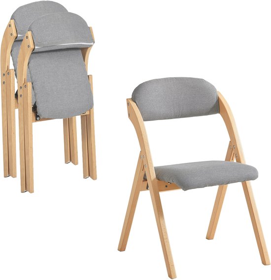 SoBuy Set of 2 Folding Chair, Office Chair with Upholstered Seat Cushion, Dining Chair, Nature/Grey, 47.5x77x59 cm, FST92-Nx2 - pour la salle à manger, le balcon ou le bureau