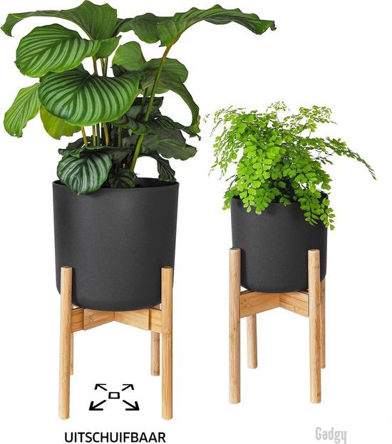 Gadgy Bamboe Plantenstandaard 2 st - Plantentafel - Plantentafeltje voor binnen - Plantenrek - Uitschuifbaar - Hout - Ø 20 tot 30 cm