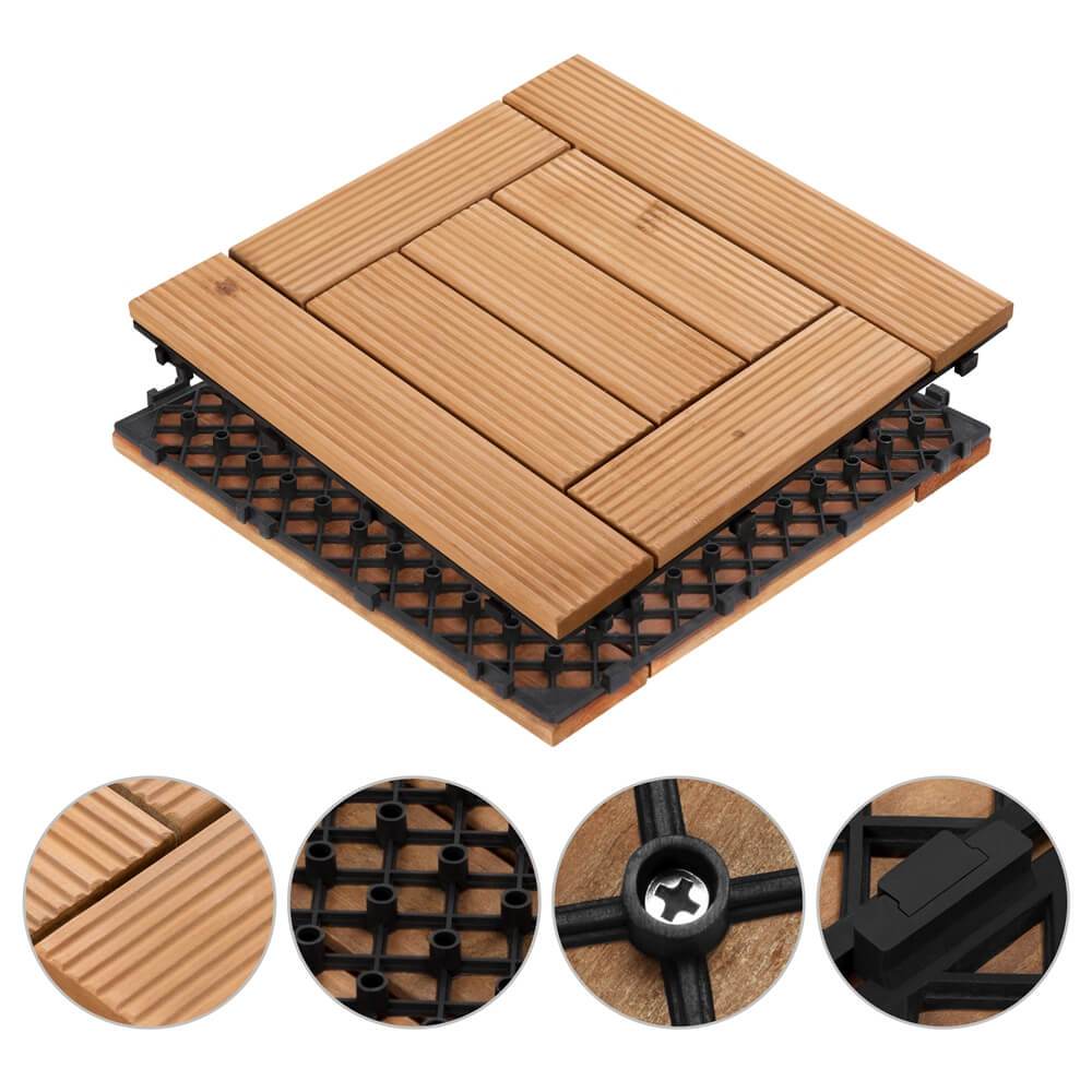 Yaheetech - Lot de 27 dalles de terrasse en bois - Bois de pin - 30,5 x 30,5 cm - Système d'emboîtement - Antidérapantes - Pour l'intérieur et l'extérieur