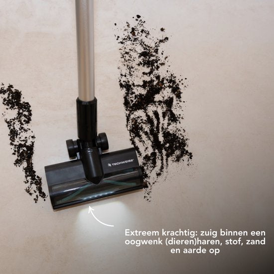 Techweise TV1 Aspirateur à manche sans fil - Autonomie 90 minutes - Extrêmement puissant - Avec 3 accessoires - Dépoussiéreur - Aspirateur sans sac