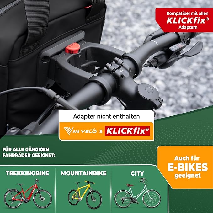 MIVELO Sacoche pour guidon - Déperlant & compatible Klickfix - 7 litres - Noir