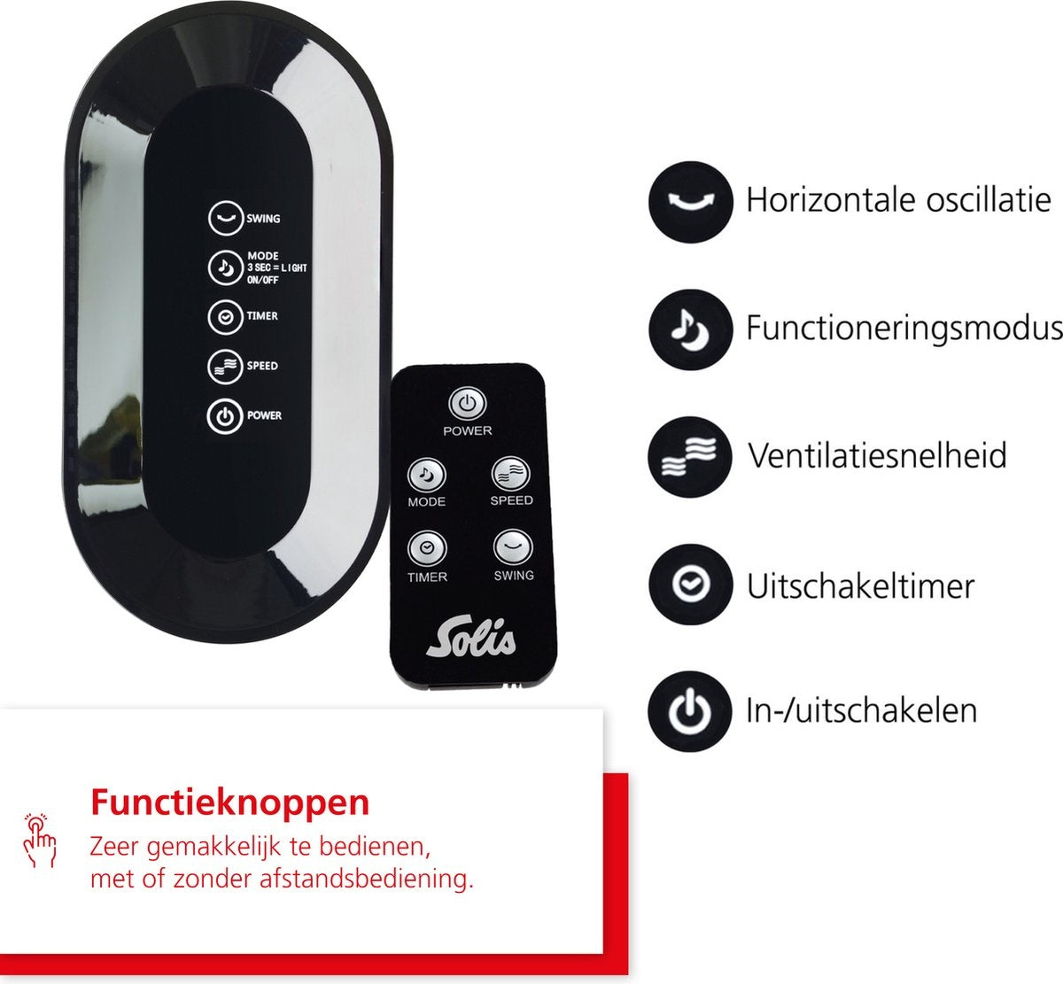 Ventilateur Solis Easy Breezy 757 - Ventilateur sur pied télécommandé - Fonction minuterie - 44.8 dB - 91 cm de haut - Effet bois
