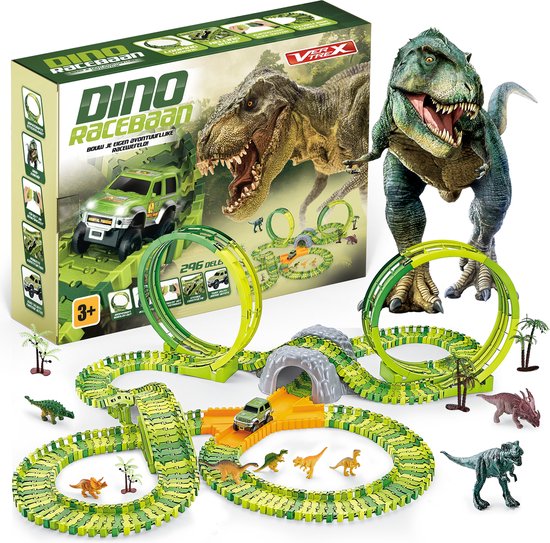 Vertrex 260 pièces Dinosaur Race Track XXL - Jouet Dino - Avec 2 voitures Safari autopilotées