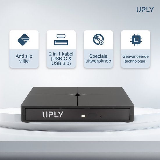 UPLY Lecteur DVD externe - Windows et Mac - USB C et USB 3.0 - Lecteur DVD externe pour ordinateur portable - Lecteur et graveur DVD externe - CD
