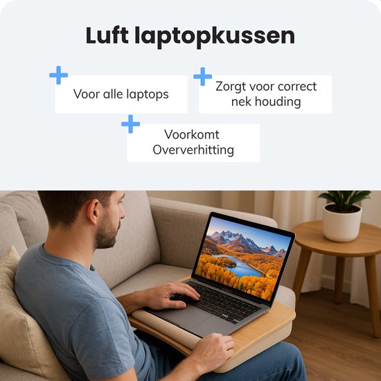 Coussin pour ordinateur portable - Lap table - Ajustable - Support pour travailler à la maison - Table de lit - Plateau pour ordinateur portable et support pour tablette - Bambou