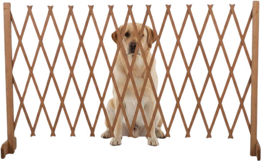 maxxpro - Clôture pour chien extensible - 30 à 117 cm - Bois naturel - Hauteur 90 cm - Pour escalier ou porte - Barrière de sécurité - Compacte et ajustable