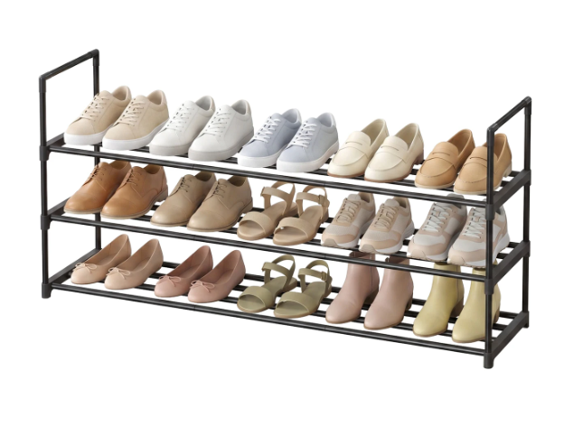 JOYFURNOS Étagère à chaussures à 3 niveaux - Noir - 30 x 116 x 55 cm - Jusqu'à 18 paires de chaussures
