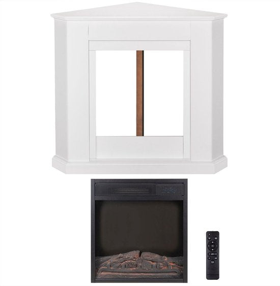 Chauffage électrique - Forme d'angle - 2000 watts - Blanc - Effet de feu