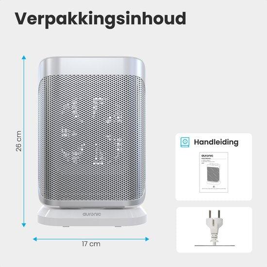 Auronic Electric Heater - Radiateur à ventilateur - 2 étages - 1500W - Indication LED - Rotatif - Blanc