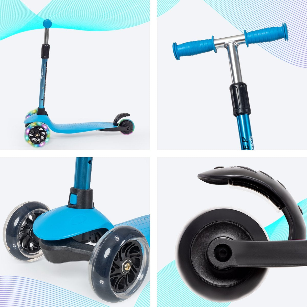 Trottinette pour enfants - LifeGoods HappyStep - 2-5 ans - 3 roues lumineuses - Garçons/Filles - Bleu