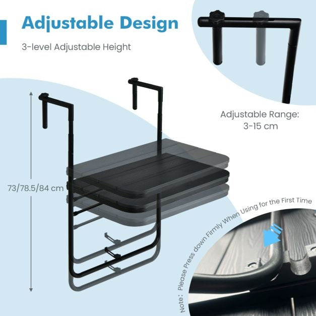 Coast Table de balcon - Pliable - 60 x 40 cm - Anthracite