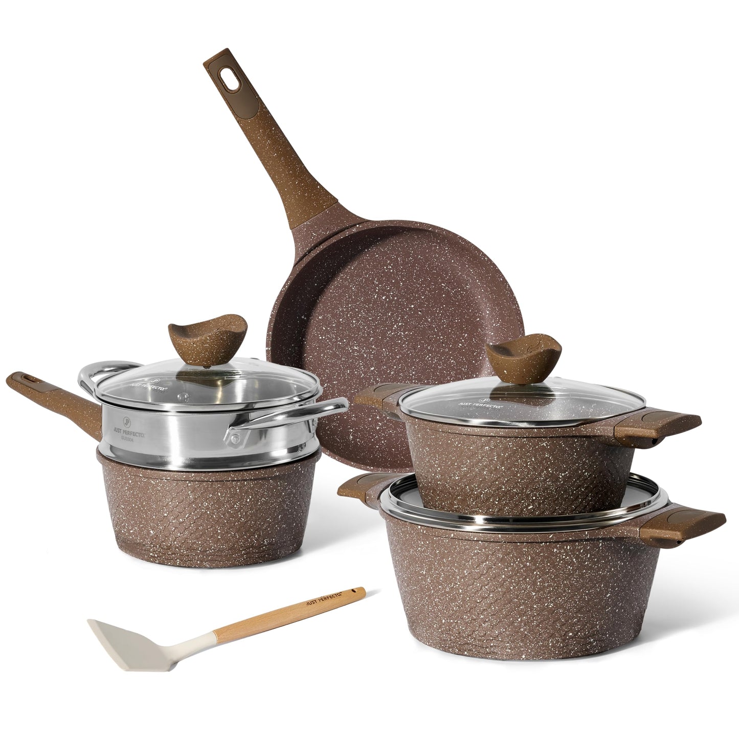 Batterie de cuisine Just Perfecto - 21 pièces - Induction - Granit - Marron