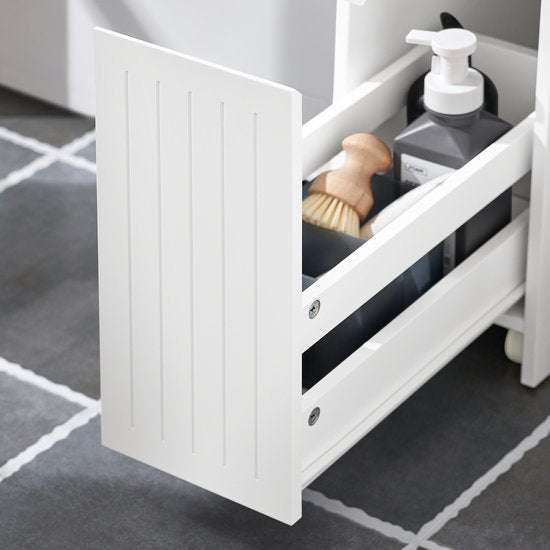 SoBuy Meuble bas, Meuble de rangement étroit sur pied, Meuble de salle de bain étroit, Meuble de toilette - Blanc, 60x20x75cm, BZR111-W