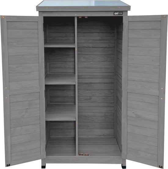 Armoire de rangement en bois AXI Hugo, gris chaud - Armoire de jardin avec toit galvanisé - 3 étagères et un fond - Bois certifié FSC - Fermeture magnétique - 85 x 52 x 174 cm