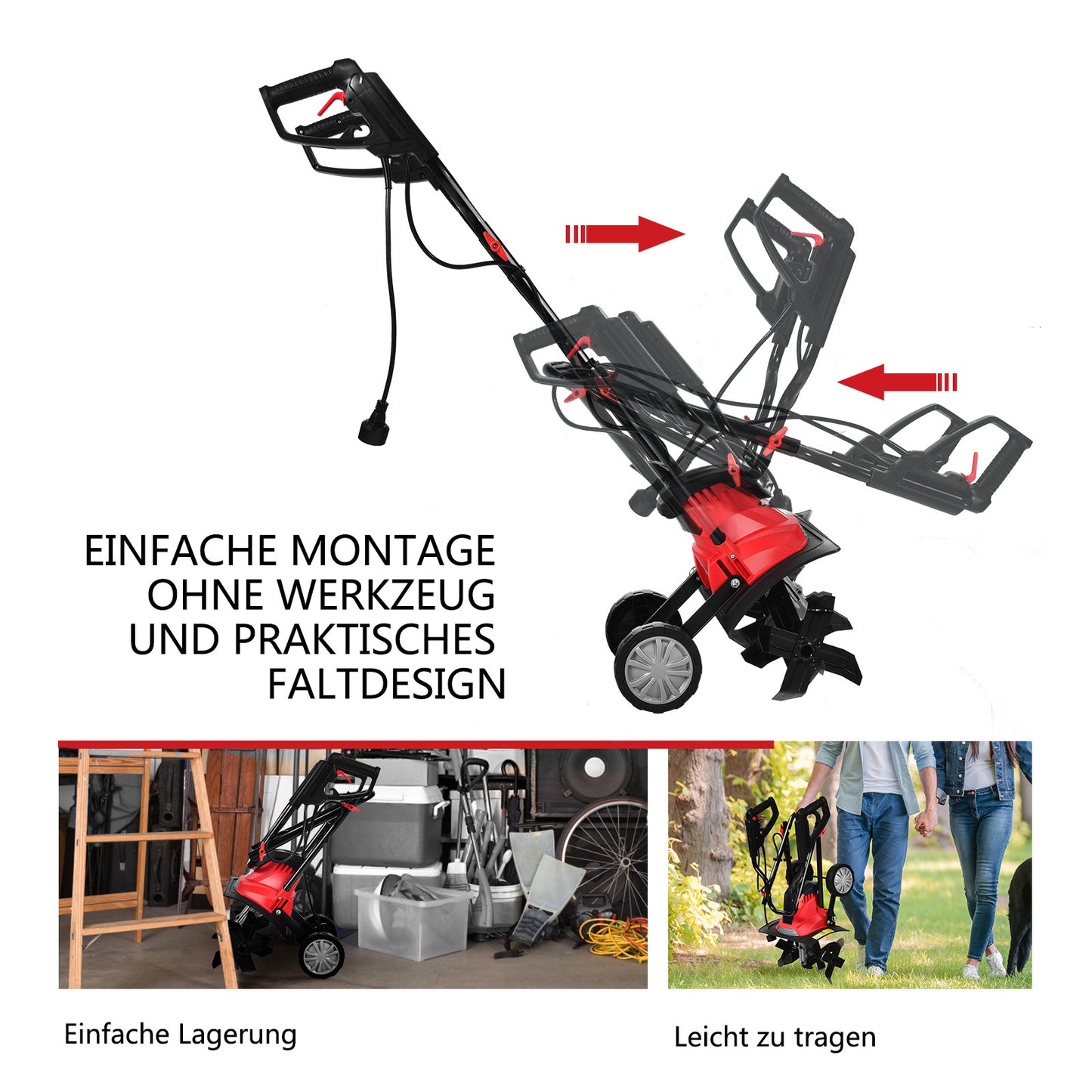 Coast Electric Cultivateur et déchaumeur - Mini-cultivateur - Rouge et noir