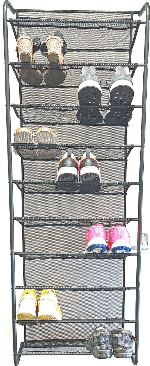 O'DADDY® porte chaussures suspendue en métal - Convient aux portes droites et obtuses, des deux côtés - 20 x 51 x 182 cm - Noir