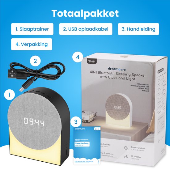 DreamCare Sleep Trainer - Réveil - Veilleuse - Machine à bruit blanc - 6 sons de sommeil et 6 sons de réveil