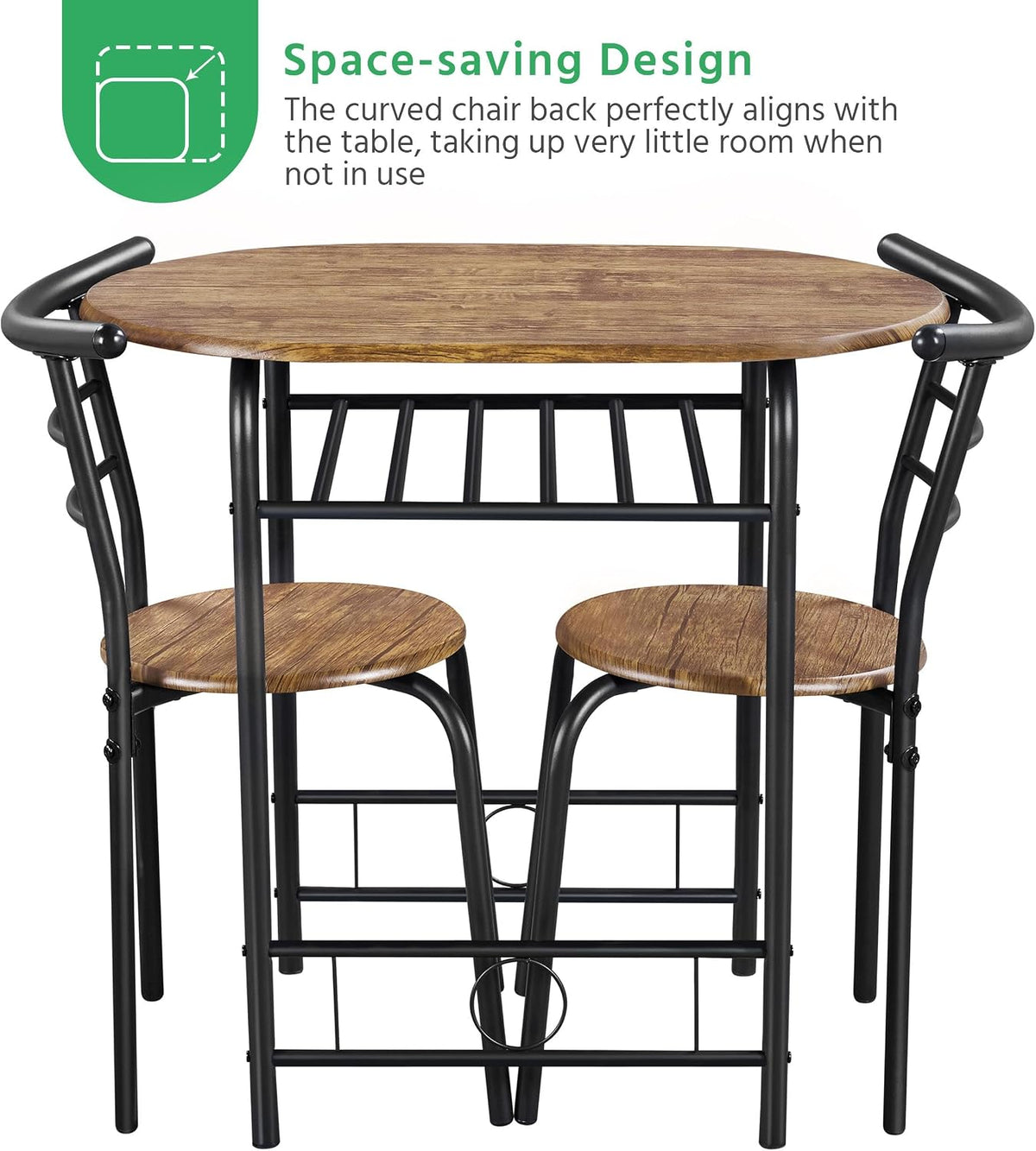 Ensemble de table à manger Yaheetech pour 2 personnes - Table 80 x 53 x 75,5 cm avec 2 chaises - Avec étagère de rangement - Marron