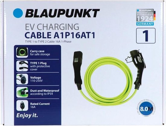 Blaupunkt Electric Car Charging Cable Type1>2 16A 1ph A1P16AT1