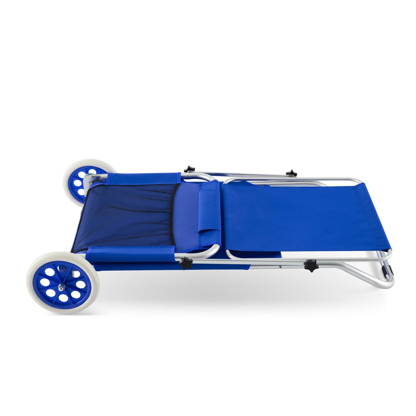Transat Casaria Kreta - Bleu - Aluminium - Pliable, avec roulettes, pare-soleil et oreiller - 150 x 52 cm