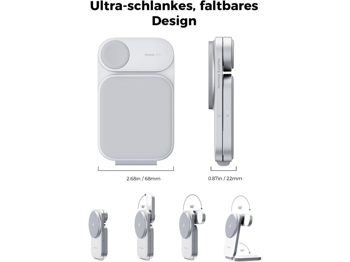 Station de recharge AMEGAT 3-en-1 MagFusion Z - Qi2 - 15 W - MagSafe - Pliable - Adaptateur 30 W inclus