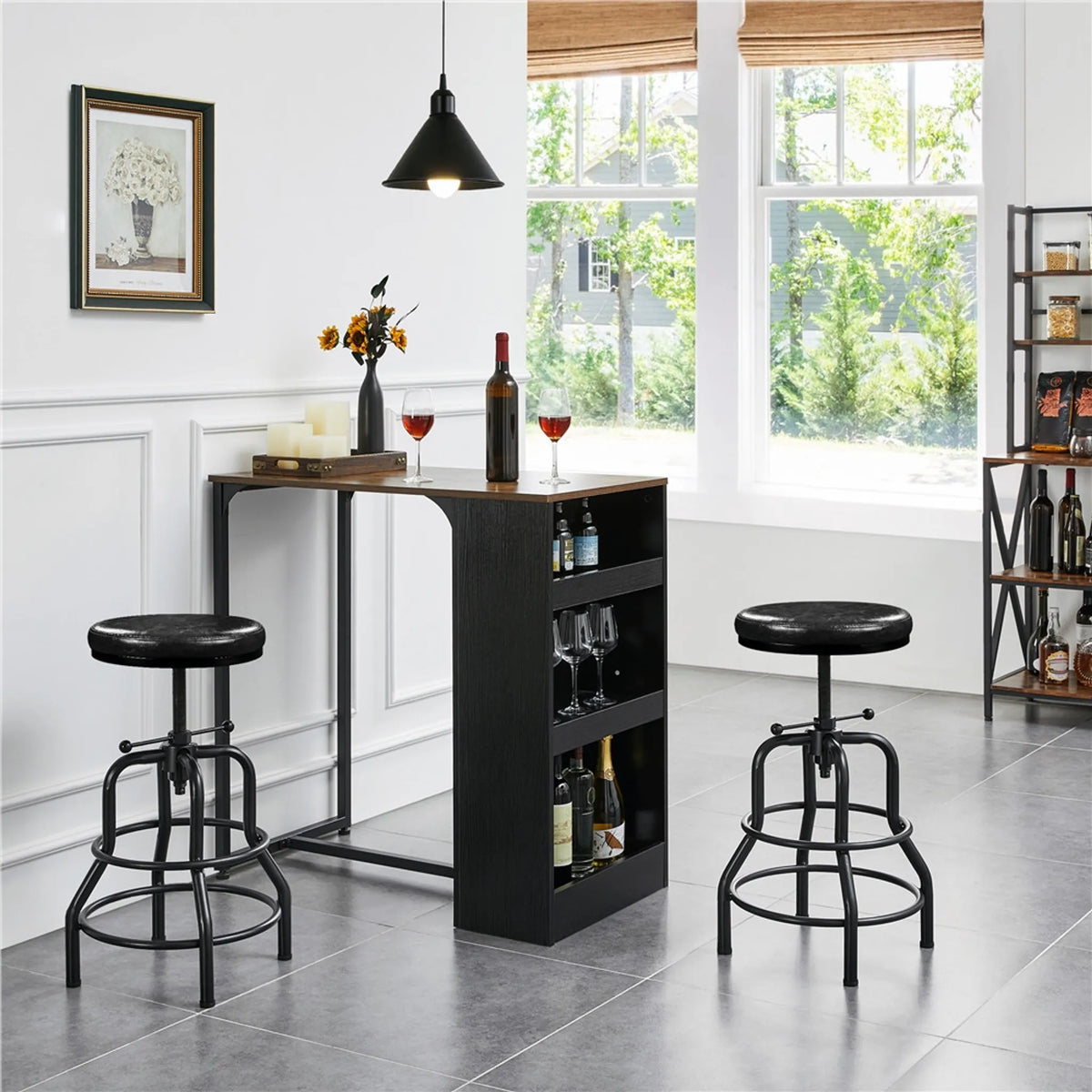 Tabouret de bar Yaheetech Vintage - Noir - Réglable de 54,5 à 71,5 cm - Simili cuir - 136 kg - Avec repose-pieds