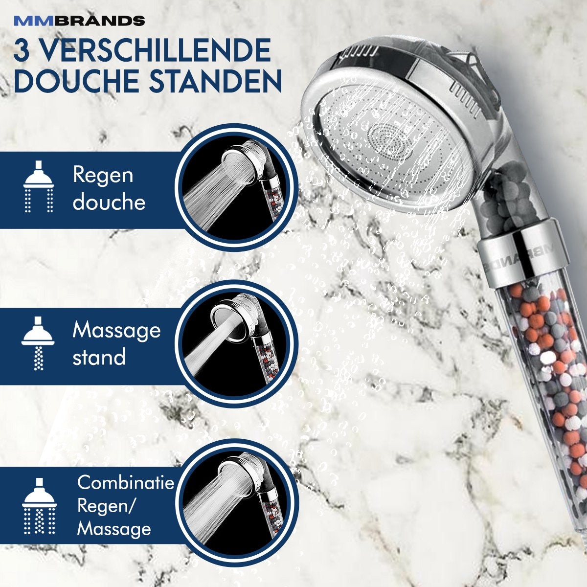 Tête de douche à économie d'eau - MM Brands - Tête de douche ionique - Douchette à main haute pression avec filtre - Douche de pluie