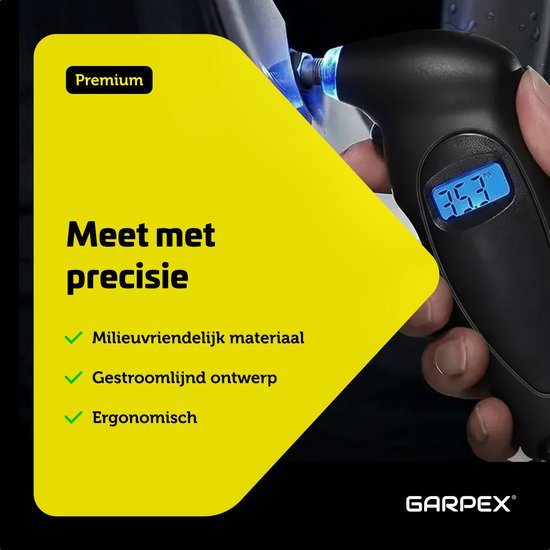 Garpex® Tyre Pressure Gauge - Manomètre pour pneus - Lampe de poche intégrée - Numérique - Manomètre