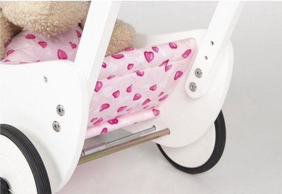 Poussette pour poupées en bois Pinolino « Trixi » - Adorable berceau durable – En hêtre massif avec couette « Cœurs » - blanc