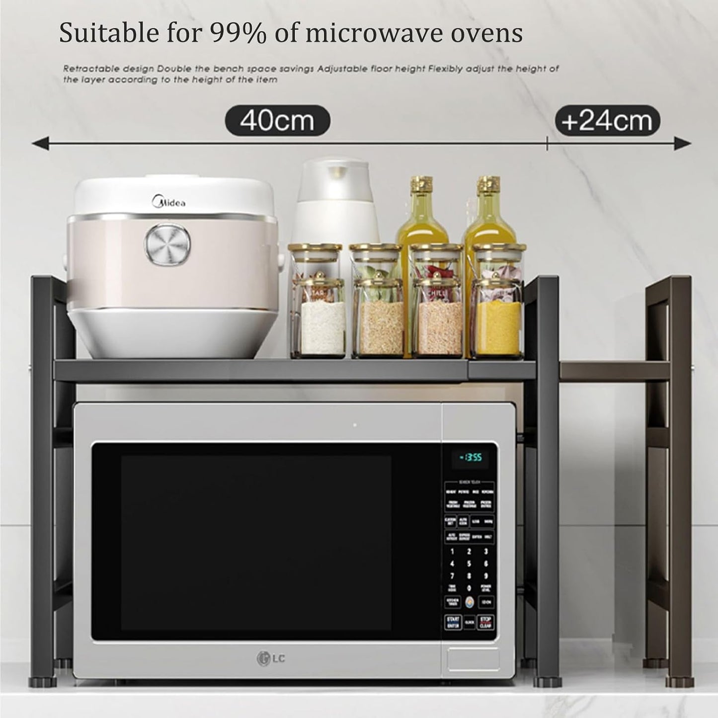 Étagère réglable pour micro-ondes, noire - Support mural pour micro-ondes et four - Double niveau