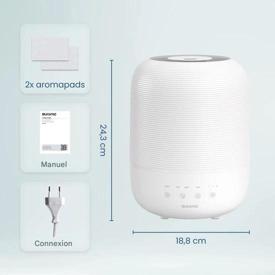 Auronic Humidificateur - 3L - Convient pour la chambre à coucher, la chambre de bébé, le bureau, le salon et plus encore - Humidificateur - Sans BPA - Blanc