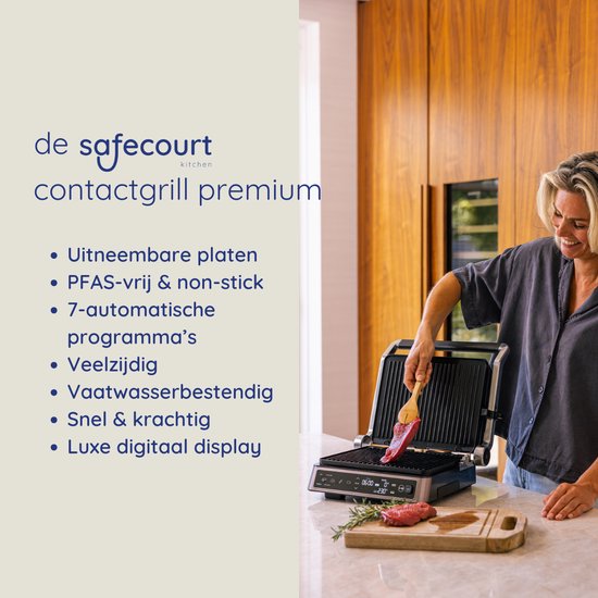 Safecourt Kitchen Contact grill - Gril à panini et fer à toasti - Plaques amovibles sans PFAS et lavables au lave-vaisselle - Grande surface de gril - chaleur rapide (2200W) - Appareil à toasti