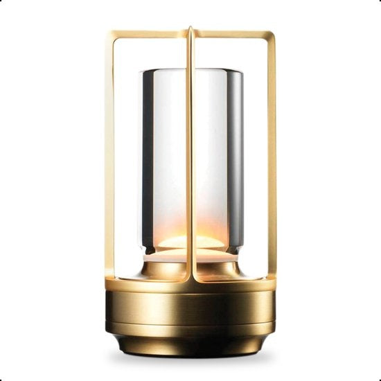 Goliving Lampe de table Rechargeable - Lanterne - Sans fil et dimmable - Lampe tactile moderne - Lampe de nuit pour chambre à coucher - 17.5 cm - Or