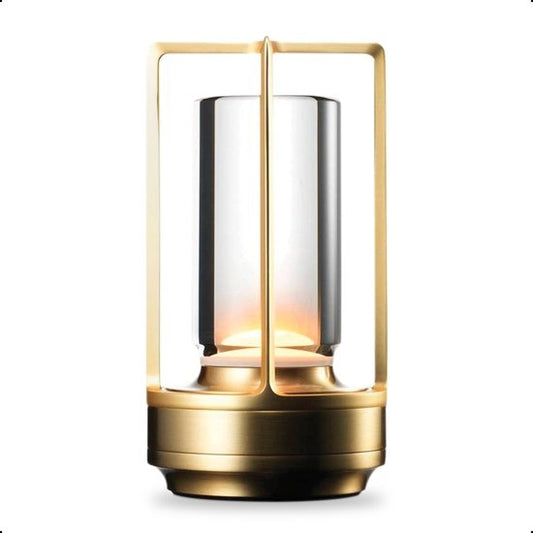 Goliving Lampe de table Rechargeable - Lanterne - Sans fil et dimmable - Lampe tactile moderne - Lampe de nuit pour chambre à coucher - 17.5 cm - Or