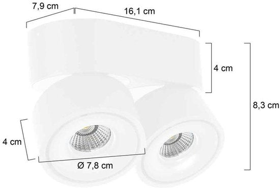 Spot blanc à 2 ampoules Fez 2674W, à intensité variable, orientable et inclinable, en plastique/métal, style moderne, Mexlite