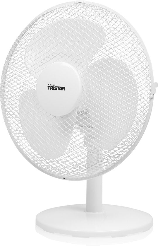 Ventilateur de table Tristar 30 cm – 3 vitesses – Oscillation à 85° – Débit d'air réglable – VE-5724 – Blanc