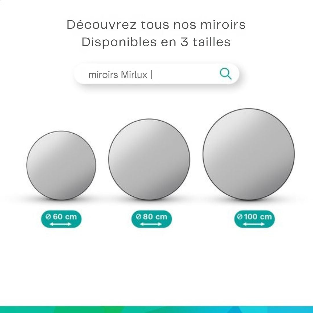 Miroir de salle de bain Mirlux - Eclairage et chauffage LED - Anti condensation - mural rond - 80CM - Noir mat