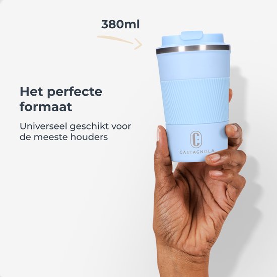 Castagnola Thermos Cup - Coffee Mug To Go - Travel Mug for Coffee and Tea - Tea Mug - 380 ML - stainless steel - Light Blue
