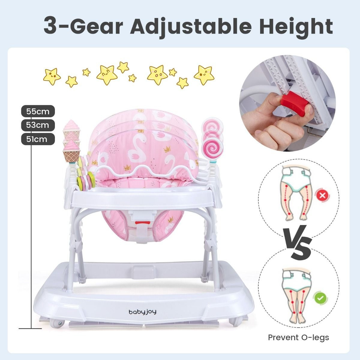 Aide à la marche pour bébés Coast - réglable - coussin d'assise amovible - Rose