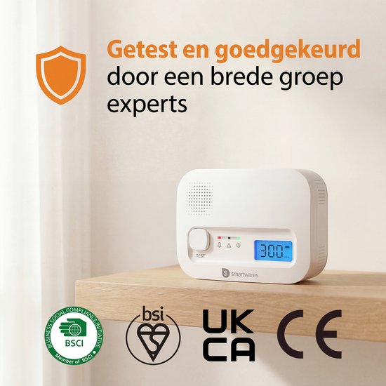 Smartwares FGA-13041 - Détecteur de monoxyde de carbone - 85 dB - Durée de vie de 10 ans - Certifié BSI