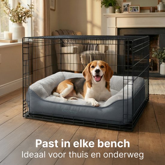 CozySense® Coussin orthopédique pour chien 75x45 cm Taille M - Imperméable et lavable - Coussin de banc et lit pour chien - Tissu Sherpa ultra doux - Gris & Anthracite
