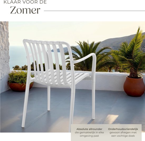 tectake® Lot de 4 chaises de jardin Alcudia - Crème - Chaises en plastique avec accoudoirs - Ensemble de jardin à disposer autour d'une table de jardin ou au camping - Empilables - Chaises pour le jardin, la terrasse ou le balcon - Résistantes aux intempé
