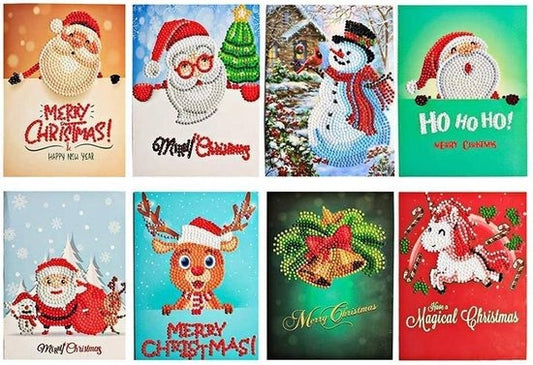 Rubye® Cartes de Noël avec peinture au diamant - peinture au diamant adultes - avec enveloppes - 8 pièces